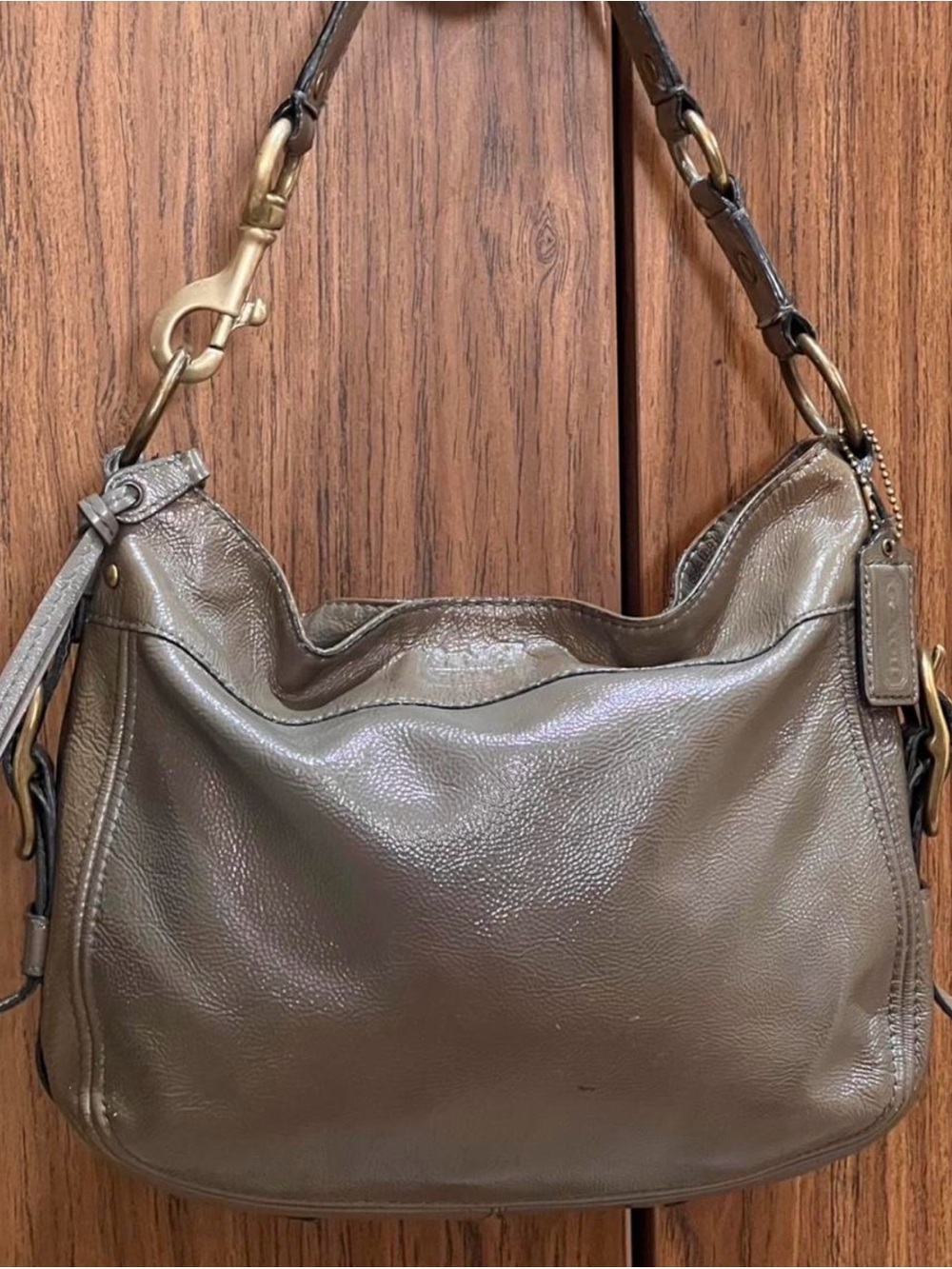 Coach Olive Taupe Pebbled Leather Shoulder Hobo